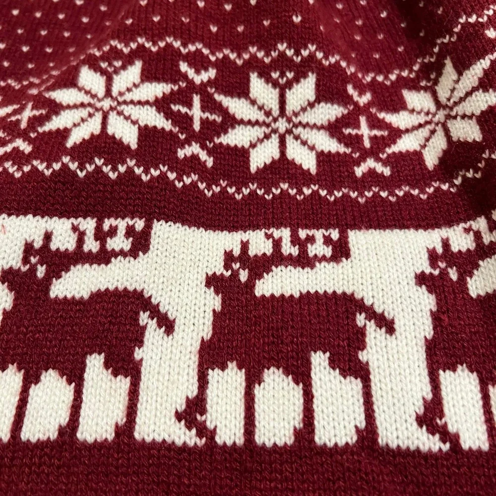 POL Burgundy Reindeer Snowflake‎ Fair Isle Knit Sweater Women's Size S